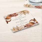 Dessous-de-verre Carré En Papier Elégant Mariage d'aquarelle d'automne (Incliné)