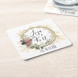 Dessous-de-verre Carré En Papier Élégant Mariage de couronne florale Personnalisé