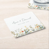 Dessous-de-verre Carré En Papier Élégant Mariage Fleur sauvage (Incliné)