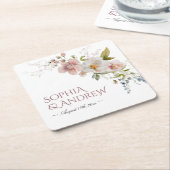 Dessous-de-verre Carré En Papier Élégant Mariage Fleur sauvage rustique (Incliné)