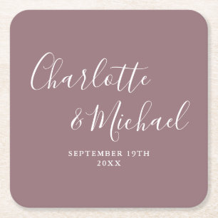 Dessous-de-verre Carré En Papier Élégant Mariage Mauve Calligraphié