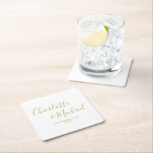 Dessous-de-verre Carré En Papier Élégant Mariage or de script de signature (En situation)