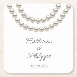 Dessous-de-verre Carré En Papier Elegant Mariage Pearl