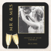 Dessous-de-verre Carré En Papier Élégant Mariage photo Champagne (Devant)