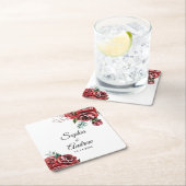 Dessous-de-verre Carré En Papier Élégant Marsala Rouge Rose Rustique Mariage (En situation)