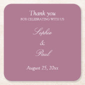 Dessous-de-verre Carré En Papier Elégant Merci Mariage Mauve (Devant)