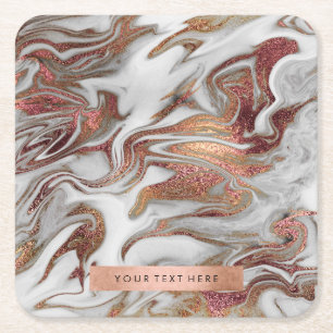 Dessous-de-verre Carré En Papier Élégant moderne aspect marbre blanc or rose cuivre