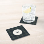 Dessous-de-verre Carré En Papier Élégant Monogramme bleu marine et vert<br><div class="desc">Dessous de verre en papier de Noël modernes avec un design intemporel avec votre monogramme sur un arrière - plan bleu marine et vert pâle muet.</div>