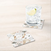 Dessous-de-verre Carré En Papier Élégant Monogramme Boho Aquarelle fleurs & oiseaux (En situation)