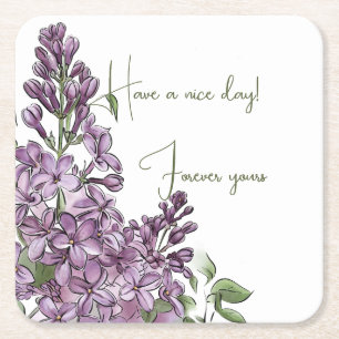 Dessous-de-verre Carré En Papier Élégant motif floral de lilas avec citation positi