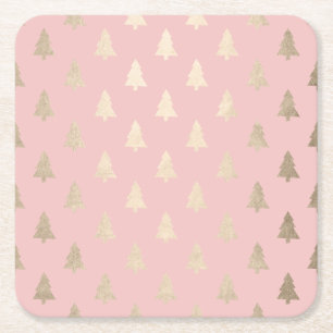 Dessous-de-verre Carré En Papier Élégant motif moderne de Noël doré et rose
