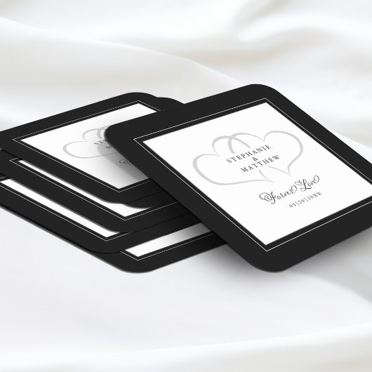 Dessous-de-verre Carré En Papier Elégant Noir & Blanc Coeurs Mariages pour l'amour