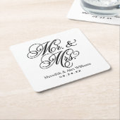 Dessous-de-verre Carré En Papier Elégant noir et blanc M. et Mme Mariage (Incliné)