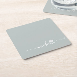 Dessous-de-verre Carré En Papier Élégant Nom en Monogramme Script Vert Sauge