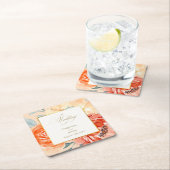 Dessous-de-verre Carré En Papier Élégant or Blush Floral Script Mariage (En situation)