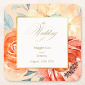 Dessous-de-verre Carré En Papier Élégant or Blush Floral Script Mariage (Devant)