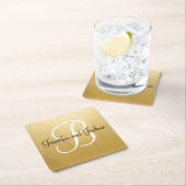 Dessous-de-verre Carré En Papier Elégant or noir mariage cadeau faveurs - Monogramm (En situation)