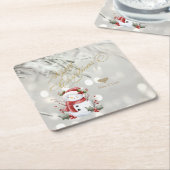 Dessous-de-verre Carré En Papier Élégant Parties scintillant or Coeur Snowman (Incliné)