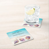 Dessous-de-verre Carré En Papier Elégant Plage Mariage Coquillages Perles Nautiques (En situation)