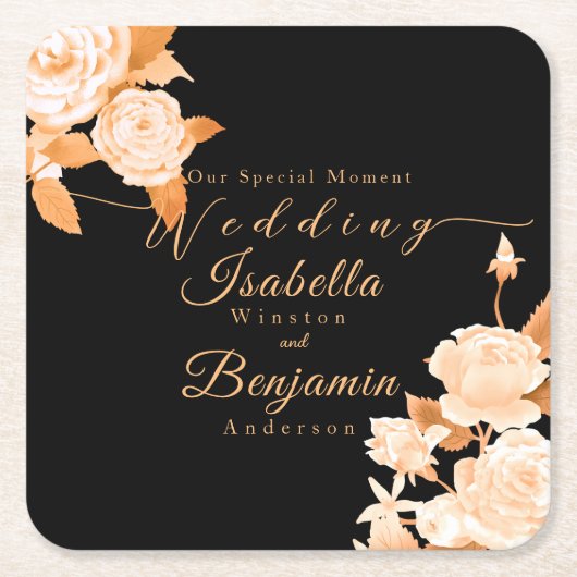 Dessous-de-verre Carré En Papier Élégant Rose chic Mariage (Devant)