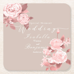 Dessous-de-verre Carré En Papier Élégant Rose chic Mariage