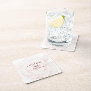 Dessous-de-verre Carré En Papier Élégant rose poudrée rose aquarelle floral mariage