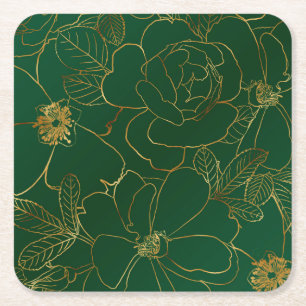 Dessous-de-verre Carré En Papier Elégant Roses or Floral Dessin Vert Design