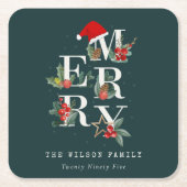 Dessous-de-verre Carré En Papier Élégant Rouge Vert Blanc Joyeux Noël Folio (Devant)