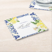 Dessous-de-verre Carré En Papier Élégant Shower de Mariage Floral Méditerranéen au (Incliné)