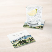 Dessous-de-verre Carré En Papier Elégant Toscane Italie Aquarelle Mariage paysage (En situation)