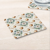 Dessous-de-verre Carré En Papier Elégant Vert Or Blanc Noel Poinsettia (Incliné)