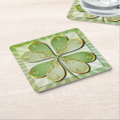 Dessous-de-verre Carré En Papier Elégant Verte Gold Clover St Patrick's Day Party (Incliné)