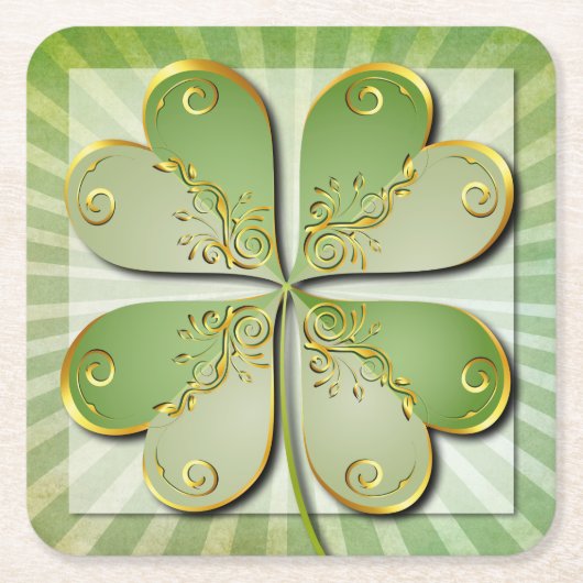 Dessous-de-verre Carré En Papier Elégant Verte Gold Clover St Patrick's Day Party (Devant)