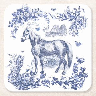 Dessous-de-verre Carré En Papier Élégant Vintage bleu Horse Floral