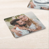 Dessous-de-verre Carré En Papier Elegant White M. et Mme Monogram Mariage photo (Incliné)