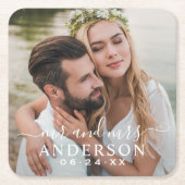 Dessous-de-verre Carré En Papier Elegant White M. et Mme Monogram Mariage photo (Devant)