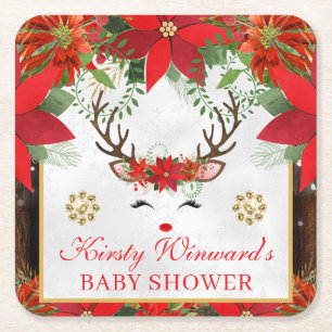 Dessous-de-verre Carré En Papier Élégante Baby Shower Renne Poinsettia