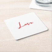 Dessous-de-verre Carré En Papier Élégante calligraphie rouge Mariage d'amour blanc (Incliné)