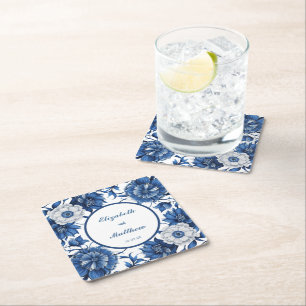 Dessous-de-verre Carré En Papier Elégante Chinoiserie bleu et blanc Mariage antique