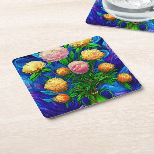 Dessous-de-verre Carré En Papier Elégante Collection de Belle Peony (Incliné)