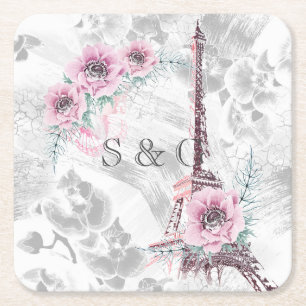 Dessous-de-verre Carré En Papier Elégante couronne de fleurs roses.
