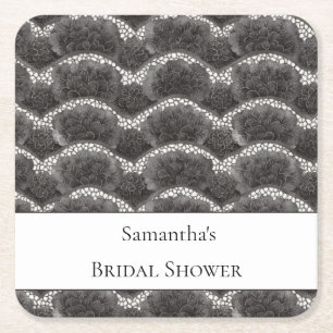 Dessous-de-verre Carré En Papier Élégante Douche de Mariée Florale Noir Blanc