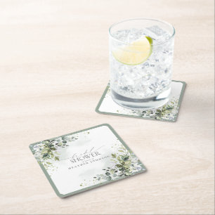 Dessous-de-verre Carré En Papier Elégante Fête des mariées botanique verte Eucalypt