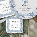 Dessous-de-verre Carré En Papier Elégante Fête des mariées Floral Blue Chinoiserie<br><div class="desc">ENTIÈREMENT PERSONNALISABLE POUR TOUT ÉVÉNEMENT. Aquarelle peinte en bleu poussiéreux doux, ces élégants éléments floraux de style vintage s'inspirent des motifs chinois de la Chine de l'époque victorienne. Une bordure de fleurs et de feuillage encadre le texte pour accueillir vos invités pour une Fête des mariées très spéciale de mariée...</div>