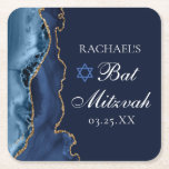 Dessous-de-verre Carré En Papier Elégante Marine Blue Gold Agate Bat mitzvah Party<br><div class="desc">L'élégante porte bleu marine et or orne le côté de ce dessous de verre moderne de fête Bat mitzvah. Le nom de votre fille est écrit dans une belle écriture formelle sous l'Étoile de David. Parfait pour une famille juive chic et élégante célébrant une fille appelée à la Torah.</div>