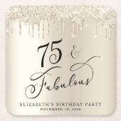 Dessous-de-verre Carré En Papier Elégante Parties scintillant d'or 75e fête d'anniv (Devant)