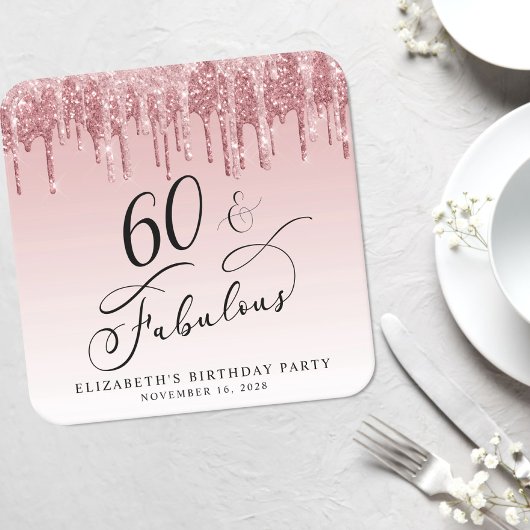 Dessous-de-verre Carré En Papier Elégante Parties scintillant Rose Rose Gold 60e fê