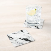 Dessous-de-verre Carré En Papier Elégante pierre de marbre noir et blanc abstrait (En situation)