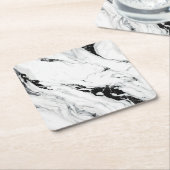 Dessous-de-verre Carré En Papier Elégante pierre de marbre noir et blanc abstrait (Incliné)