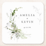 Dessous-de-verre Carré En Papier Elégante Terre verte Noms personnalisés Date<br><div class="desc">Entièrement personnalisable,  cet élégant design présente une délicate aquarelle verte qui encadre vos détails. Parfait pour tout événement magnifique. Cela fait partie de ma collection intitulée "Terre de verdure". Merci pour votre soutien et l'intérêt pour mon(s) design(s),  et assurez-vous de visiter ma boutique pour voir plus de mes designs.</div>